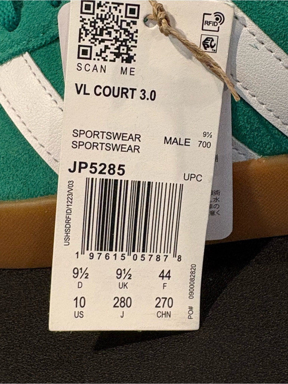 Adidas VL Court 3.0 Green Suede Gum Sole Classic Skate NEW JP5285 Mens Size 10 - Picture 7 of 10